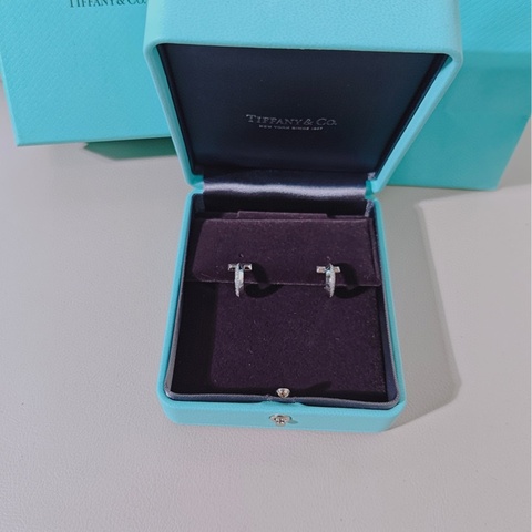 Tiffany蒂芙尼 T系列 18K白金镶钻T1圈形耳环