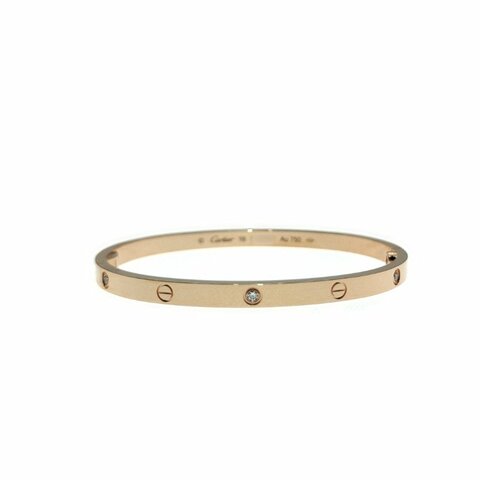Cartier 卡地亞 love 18K玫瑰金 窄版6鑽石手鐲 Size 16 Bracelet