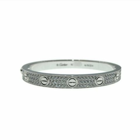 Cartier 卡地亞 love 18K白金 寬版滿天星鑽石手環 Size 16 Bracelet
