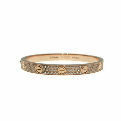 Cartier 卡地亞 love 18K玫瑰金 寬版滿天星鑽石手鐲 Size 17 Bracelet