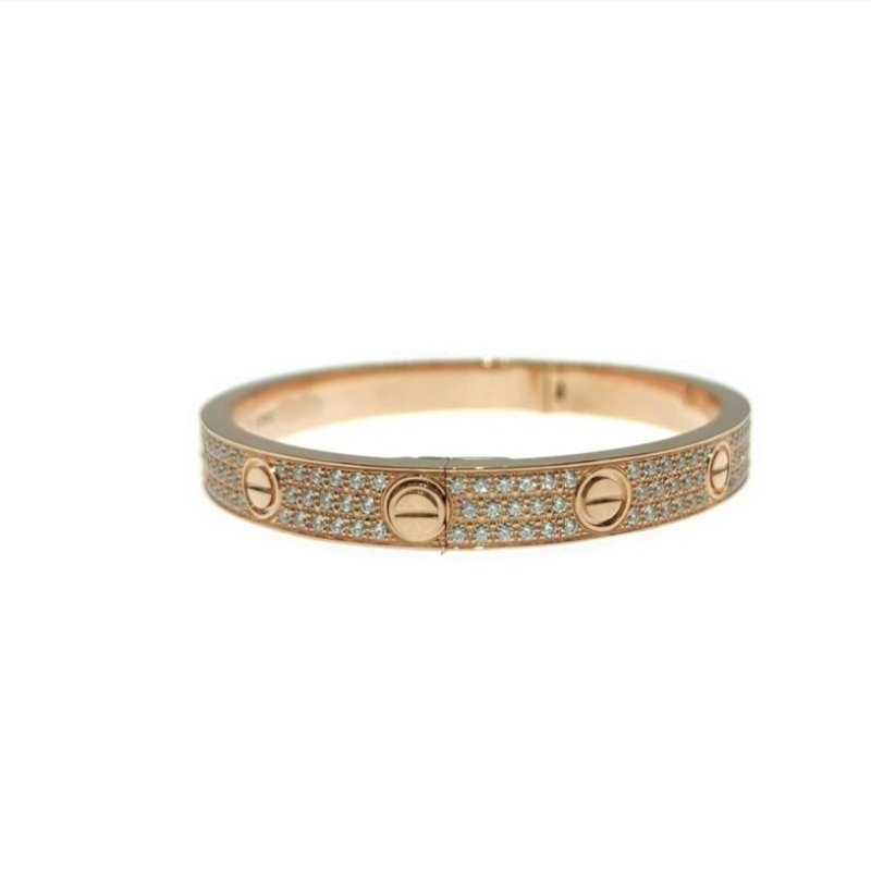 Cartier 卡地亞 love 18K玫瑰金 寬版滿天星鑽石手環 Size 17 Bracelet-3