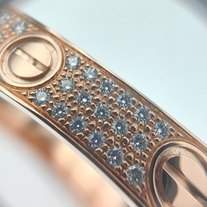 Cartier 卡地亞 love 18K玫瑰金 寬版滿天星鑽石手環 Size 17 Bracelet-4