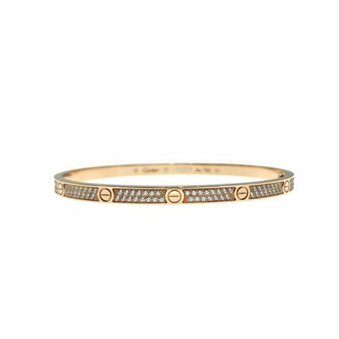Cartier 卡地亞 love 18K玫瑰金 窄版滿天星鑽石手環 Size 17 Bracelet
