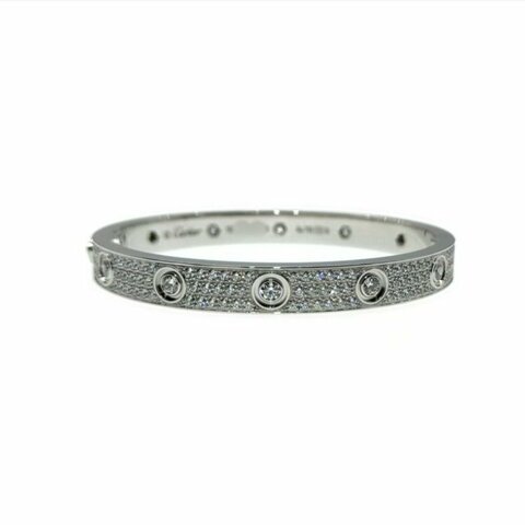 Cartier 卡地亞 love 18K白金 寬版全鑽石手環 Size 16 Bracelet
