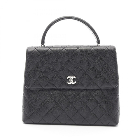 CHANEL Matelasse 頂部手柄手提包 A12397 皮革黑色二手女士 SHW