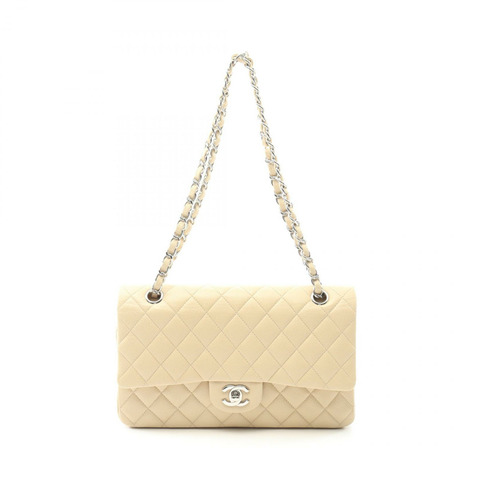 CHANEL Matelasse W 翻蓋鏈條單肩包 A01113 皮革米色二手女款 SHW