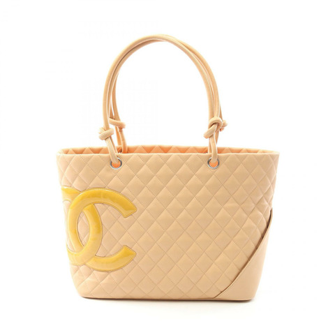 CHANEL Cambon Line 大手提包 A25169 漆皮米色二手 SHW CC