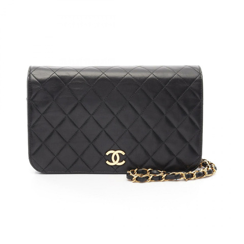 CHANEL Matelasse 全翻蓋鏈條單肩包 A03568 小羊皮 黑色 二手 GHW