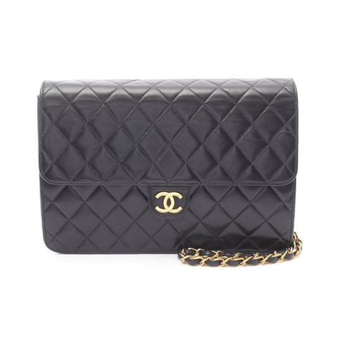 CHANEL Matelasse 單翻蓋鏈條單肩包 小羊皮 黑色 二手 GHW CC