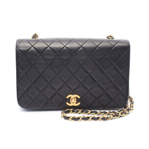 CHANEL 全翻蓋鏈條單肩包 A02500 羔羊皮 黑色 二手 GHW CC