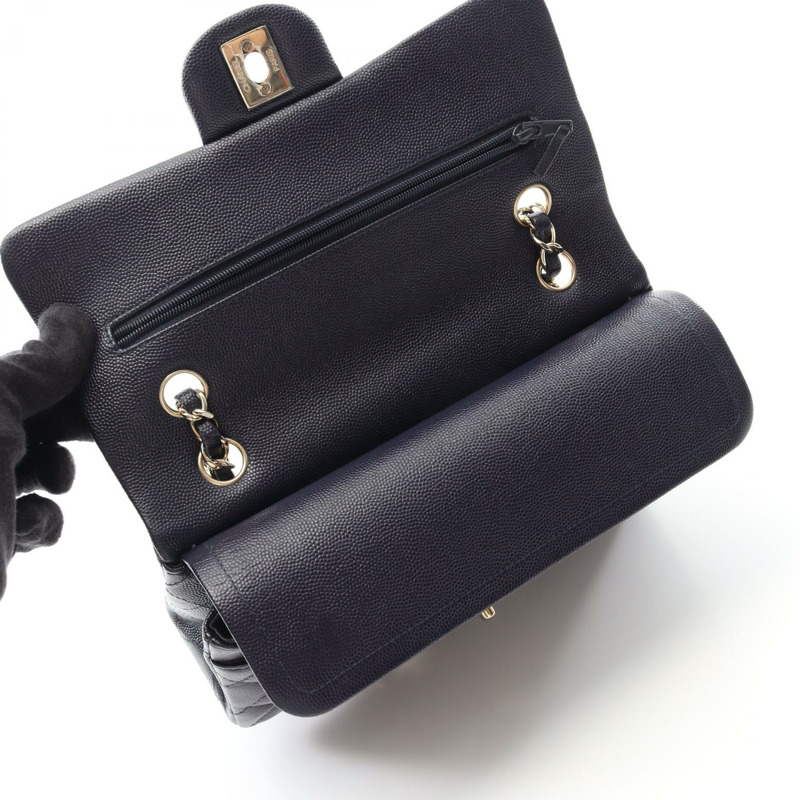 CHANEL Matelasse W 翻蓋鏈條單肩包 A01113 皮革 海軍藍 二手 女款 GHW CC-5