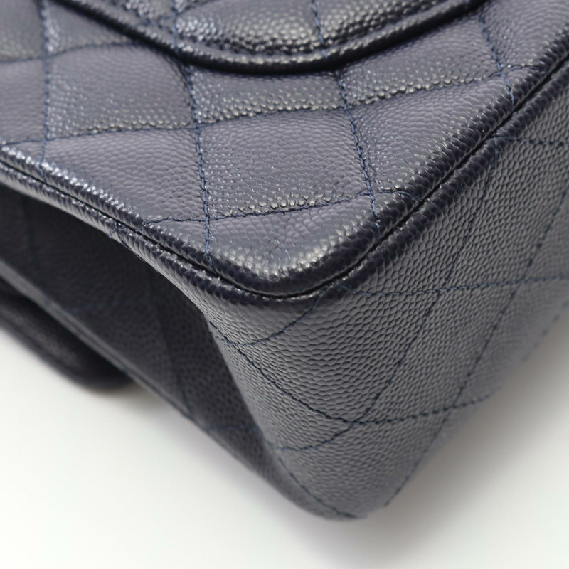 CHANEL Matelasse W 翻蓋鏈條單肩包 A01113 皮革 海軍藍 二手 女款 GHW CC-6