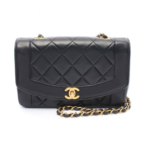 CHANEL Matelasse Diana 翻蓋鏈條單肩包 A01164 小羊皮 黑色 二手 CC