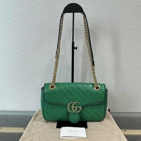 GUCCI 綠金琺瑯扣Marmont馬蒙26肩背斜背包 26*15*7 98新配件塵袋