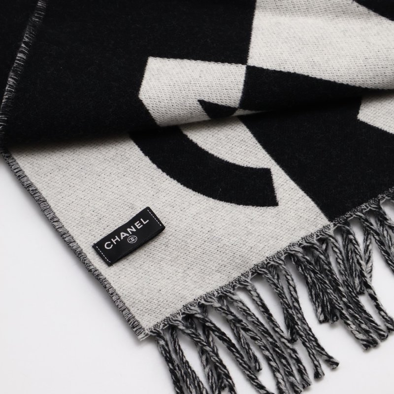 CHANEL 24K黑白拚色圍巾-5