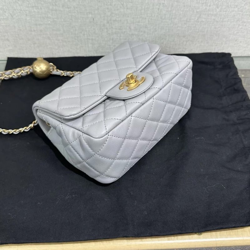 CHANEL 灰金金球方胖子肩背斜背包 18*12*7 全新配件盒子塵袋-2