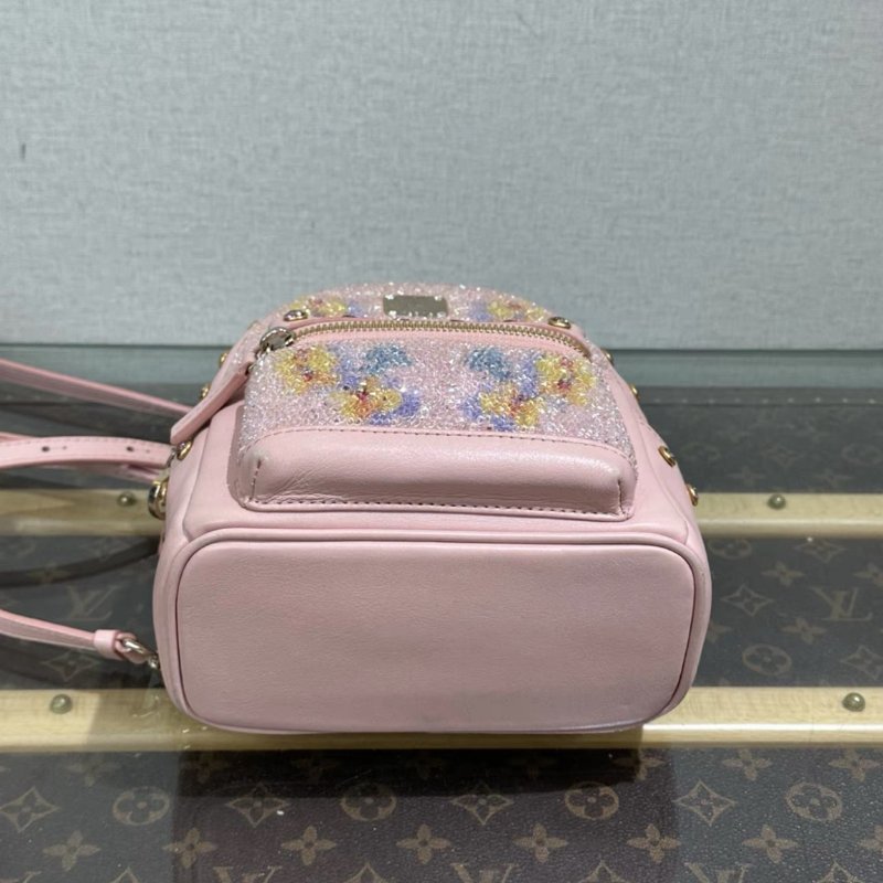 MCM 施華洛世奇聯名粉金滿鑽花朵mikni後背包 18*21*9 98新-3