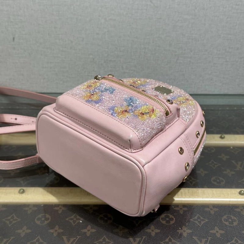 MCM 施華洛世奇聯名粉金滿鑽花朵mikni後背包 18*21*9 98新-4