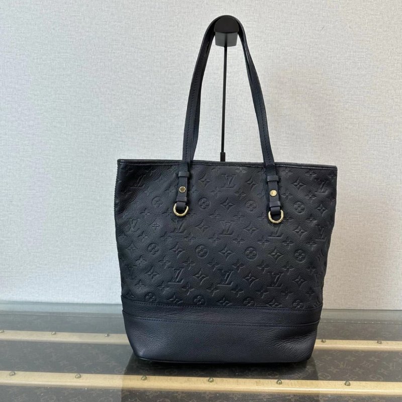 LV 黑金老花壓紋牛皮肩背托特包 27*32*14 98新 配件購證-5