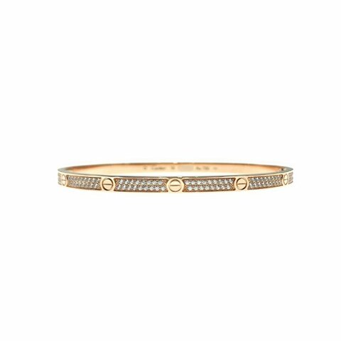 Cartier 卡地亞 love 18K玫瑰金 窄版滿天星鑽石手環 Size 18 Bracelet