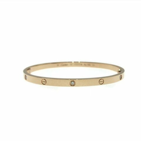 Cartier 卡地亞 love 18K玫瑰金 窄版6鑽石手環 Size 17 Bracelet