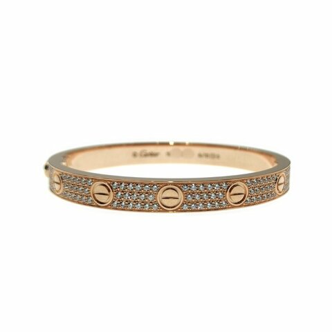Cartier 卡地亞 love 18K玫瑰金 寬版滿天星鑽石手環 Size 16 Bracelet