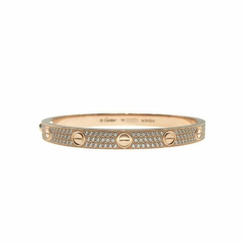 Cartier 卡地亞 love 18K玫瑰金 寬版滿天星鑽石手環 Size 18 Bracelet
