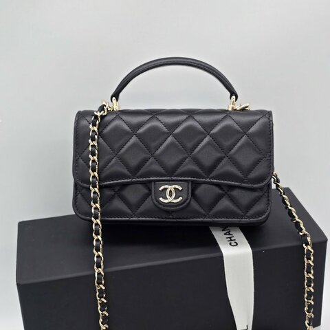 【全新♥️】CHANEL 香奈兒 24P 黑金MINI HANDLE 口蓋包