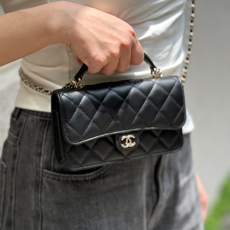 【全新♥️小編實拍📷】CHANEL 香奈兒 24P 黑金MINI HANDLE 口蓋包-0