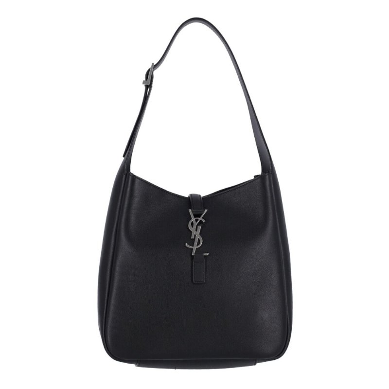 【YSL】SAINT LAURENT LE 5 A 7 Hobo Small 小款 粒面牛皮 鹿皮 肩背包 黑色 銀扣 713938-0