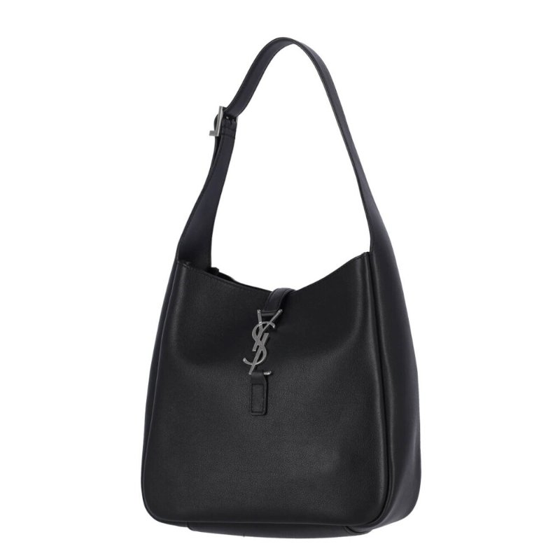 【YSL】SAINT LAURENT LE 5 A 7 Hobo Small 小款 粒面牛皮 鹿皮 肩背包 黑色 銀扣 713938-1
