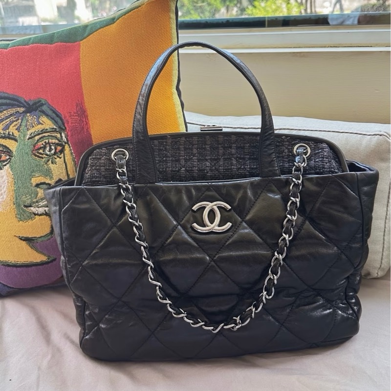 Chanel 香奈兒黑色托特包/泡芙包/機場包/鍊條包/vintage-7