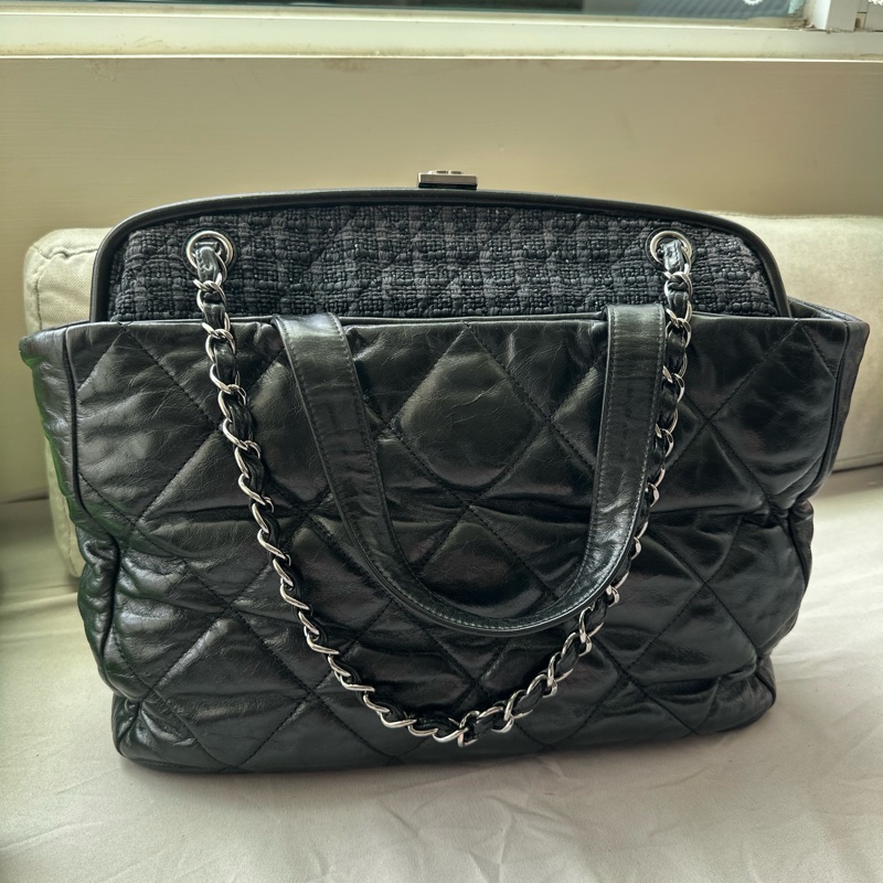 Chanel 香奈兒黑色托特包/泡芙包/機場包/鍊條包/vintage-8