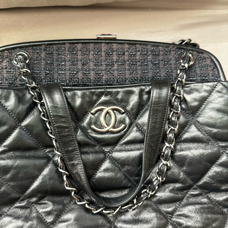 Chanel 香奈兒黑色托特包/泡芙包/機場包/鍊條包/vintage-15