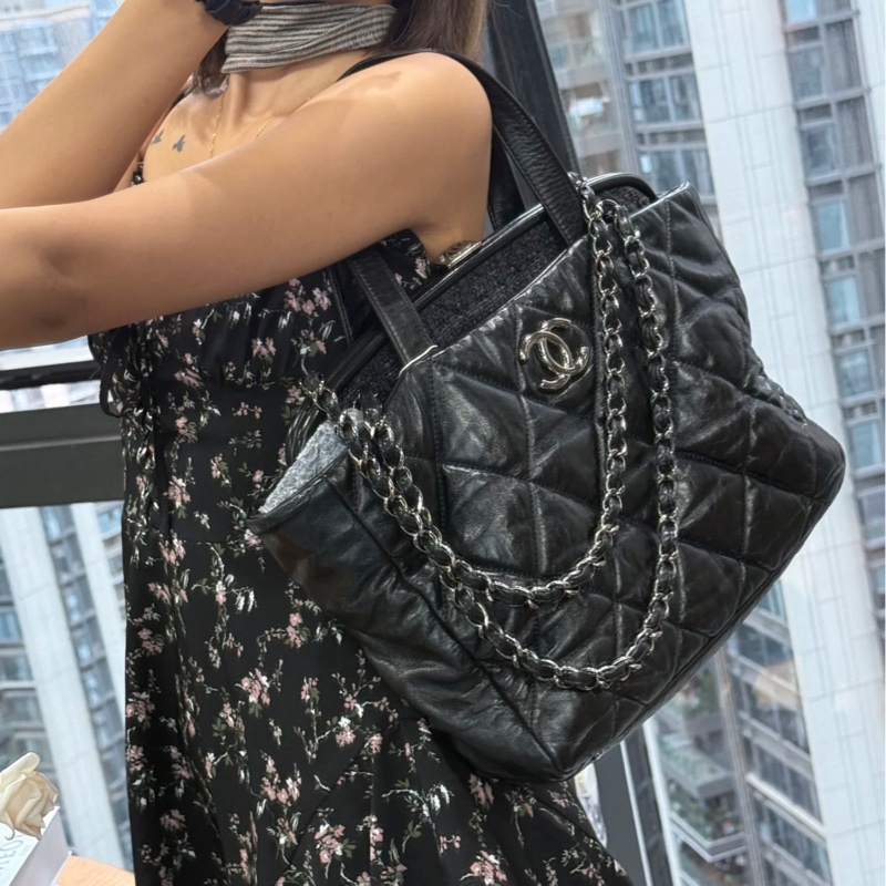 Chanel 香奈兒黑色托特包/泡芙包/機場包/鍊條包/vintage-1
