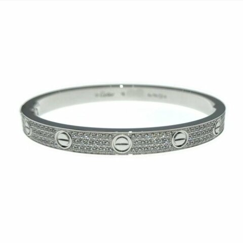 Cartier 卡地亞 love 18K白金 寬版滿天星鑽石手環 Size 18 Bracelet