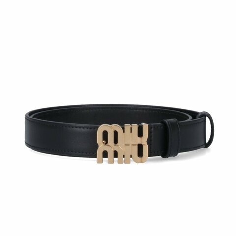 【MIU MIU】Logo 皮帶 2.5公分寬 黑色 金色 5CC565