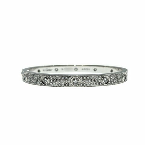 Cartier 卡地亞 love 18K白金 寬版全鑽石手環 Size 19 Bracelet