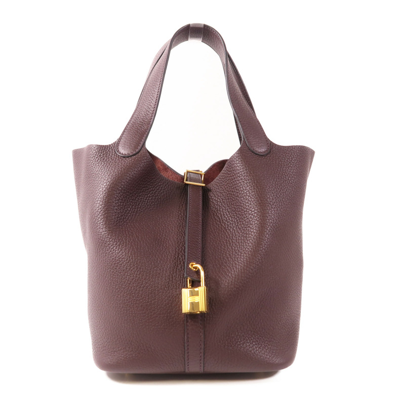 HERMES Clemence皮革Picotin MM金扣手挽袋Rouge Sellier-0