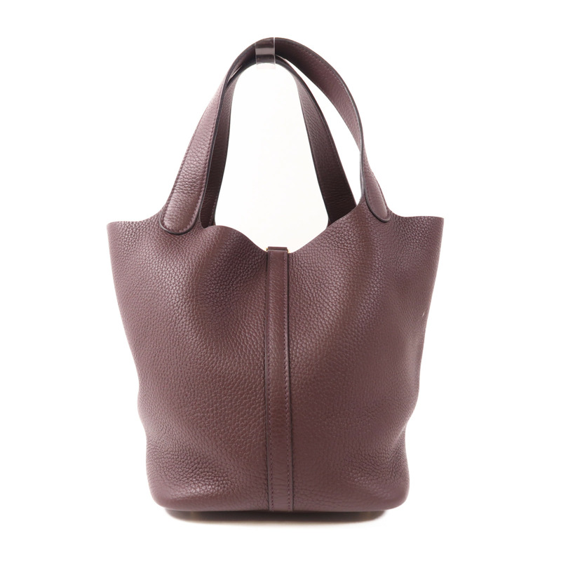 HERMES Clemence皮革Picotin MM金扣手挽袋Rouge Sellier-1