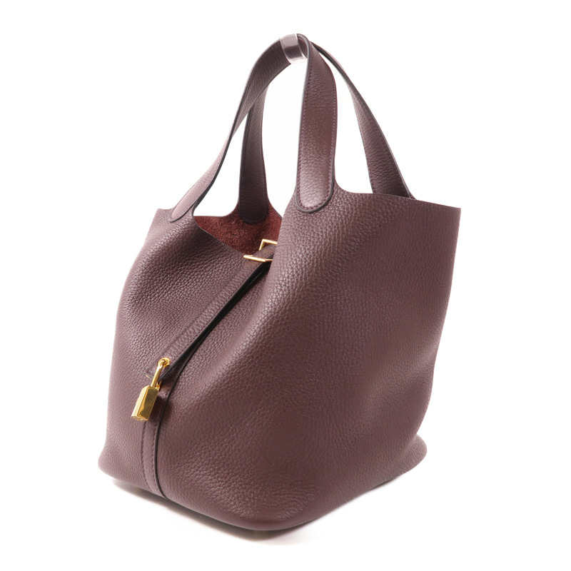 HERMES Clemence皮革Picotin MM金扣手挽袋Rouge Sellier-2