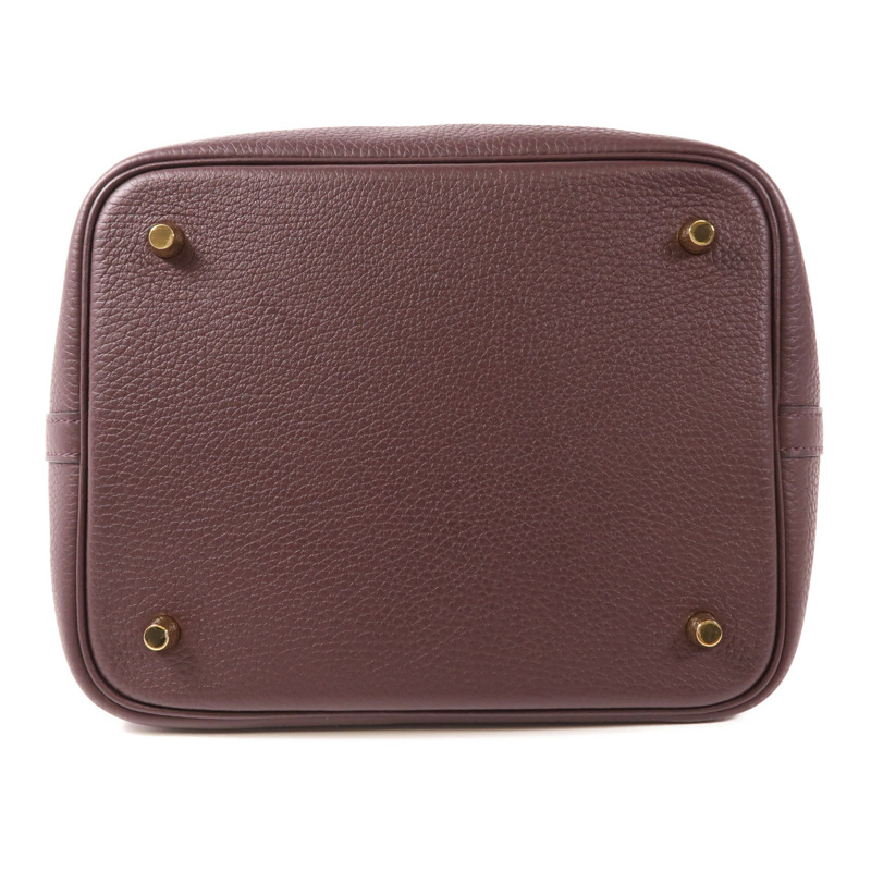HERMES Clemence皮革Picotin MM金扣手挽袋Rouge Sellier-3