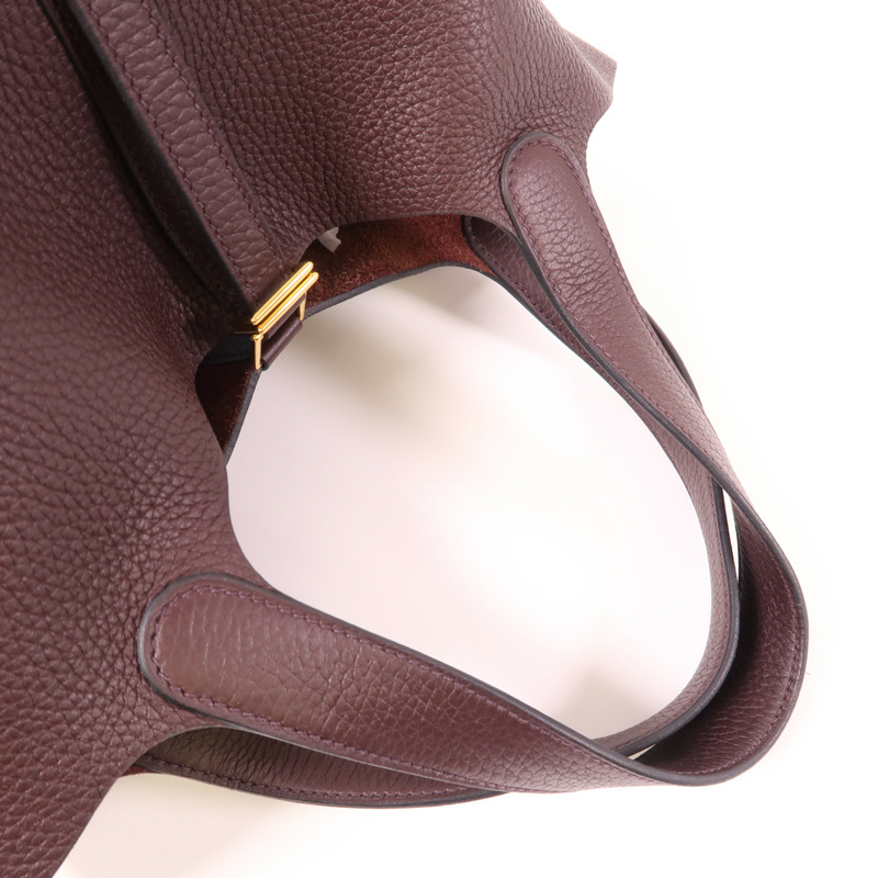 HERMES Clemence皮革Picotin MM金扣手挽袋Rouge Sellier-4