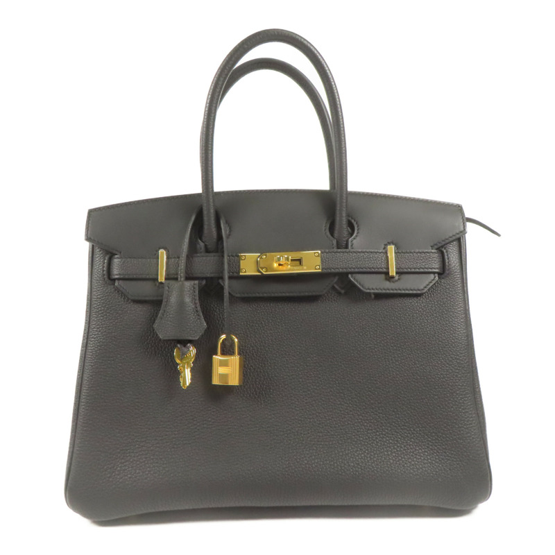 HERMES Togo皮革Birkin 30金扣手挽袋Black-0