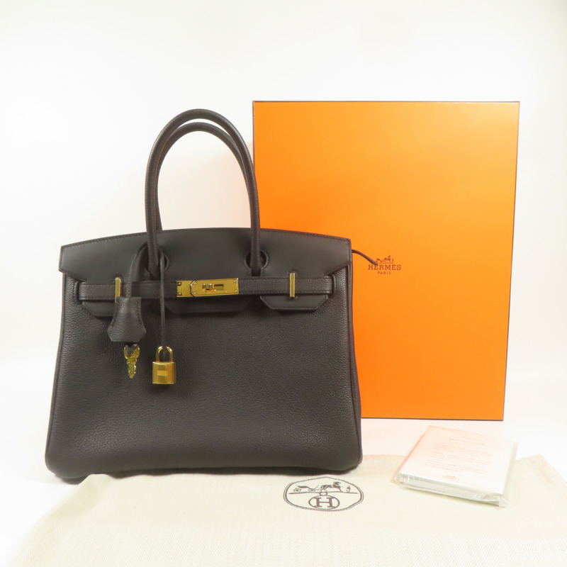 HERMES Togo皮革Birkin 30金扣手挽袋Black-13