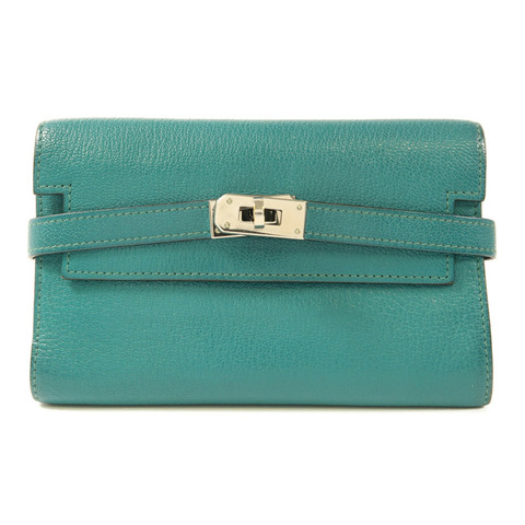 HERMES Chevre皮革Kelly Wallet Compact銀扣錢包