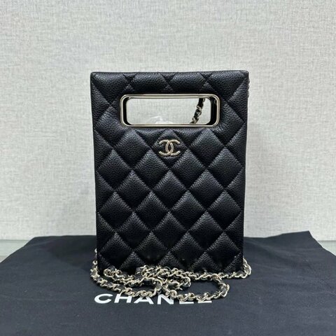 CHANEL 22S黑金魚子醬晚宴包14*19*6 99新 配件塵袋