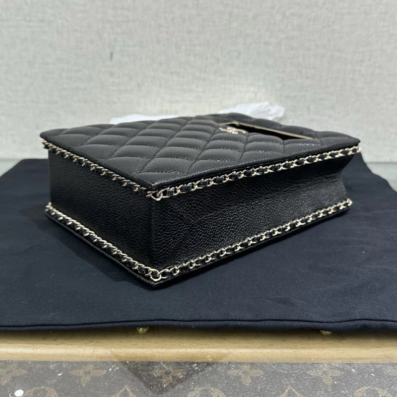 CHANEL 22S黑金魚子醬晚宴包14*19*6 99新 配件塵袋-2