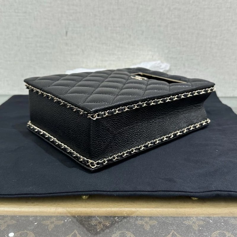 CHANEL 22S黑金魚子醬晚宴包 14*19*6 99新配件塵袋-2