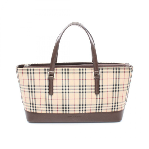 BURBERRY Nova Check 手提包帆布皮革米色棕色二手女士